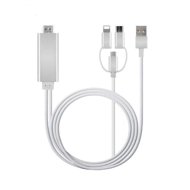 3-in-1 USB-C / Micro USB / Lighting till HDMI Adapter - vit