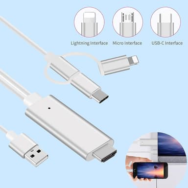 3-in-1 USB-C / Micro USB / Lighting till HDMI Adapter - vit