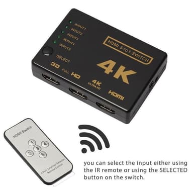 HDMI Switch 5x1 - 4K / 3D med fjärr