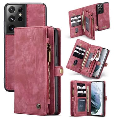 Multiplånbok CaseMe 11-kort Samsung Galaxy S21 Ultra  - Röd