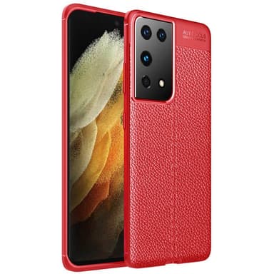 Läder mönstrat TPU skal Samsung Galaxy S21 Ultra  - Röd
