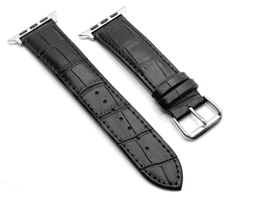 SKALO Läderarmband med krokodilmönster Apple Watch 42/44/45/49mm - Svart