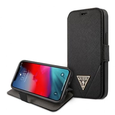 Guess iPhone 12 Mini Fodral Gold Triangle Saffiano Svart