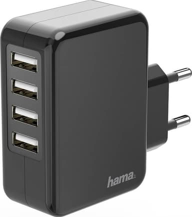 HAMA Charger 220V 4xUSB 4.8A nätadapter (svart)