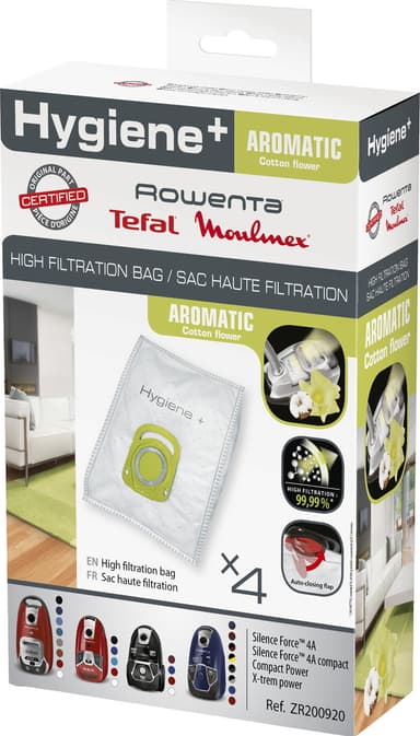 Hygiene+ Aromatic dammsugarpåsar Rowenta, OBH Nordica (4-pack)