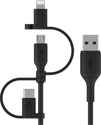 Belkin Boost Charge 3-i-1 microUSB/USB-C/Lightningkabel (svart)