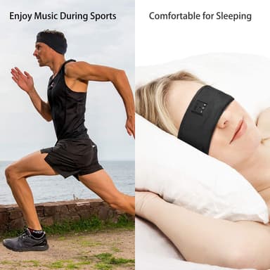 Pannband och sovmask med inbyggda hörlurar - Svart