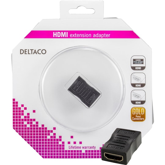 DELTACO HDMI-adapter, 19-pin hona till hona, 4k 60Hz, svart