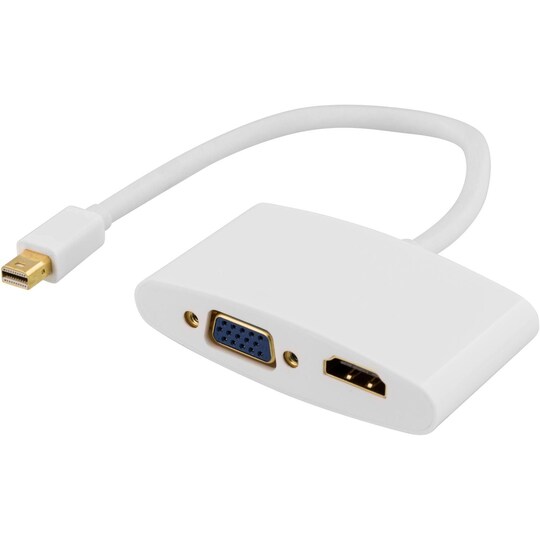 DELTACO mini DisplayPort till HDMI och VGA-adapter, 0,25m, vit