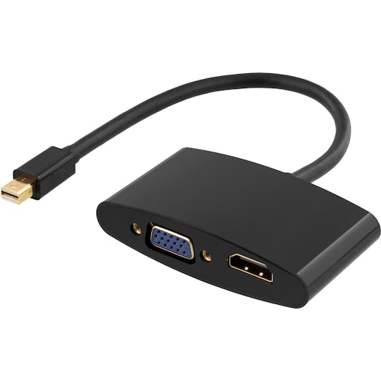 DELTACO mini DisplayPort till HDMI och VGA-adapter, 0,25m, svart
