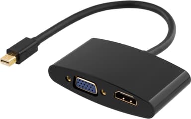 DELTACO mini DisplayPort till HDMI och VGA-adapter, 0,25m, svart