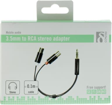 DELTACO 2xRCA hona till 3,5mm hane, 0,1m, svart