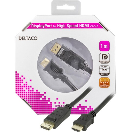 DELTACO DisplayPort till HDMI monitorkabel med ljud, Ultra HD i 30Hz,