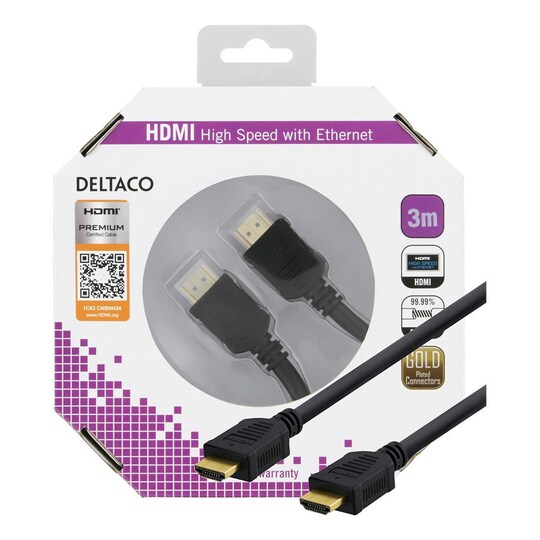 DELTACO PRIME HDMI kabel, Premium High Speed HDMI with Ethernet, 4K, U
