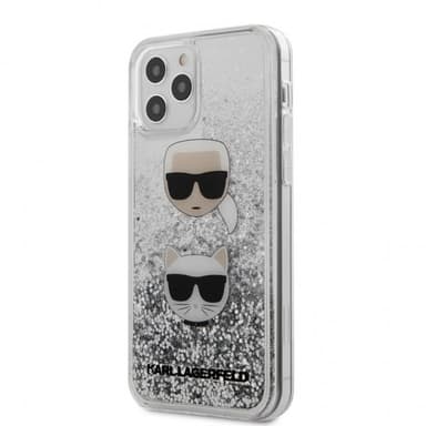 Karl Lagerfeld iPhone 12 Pro Max Skal Liquid Glitter Karl & Choupette Silver