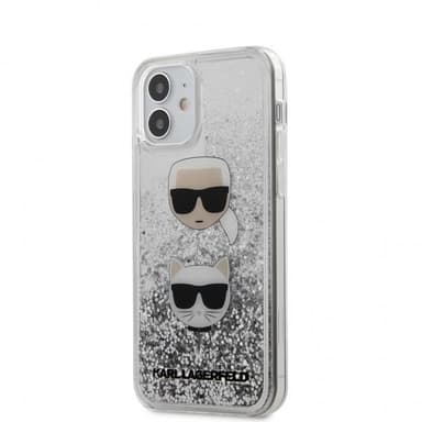 Karl Lagerfeld iPhone 12 Mini Skal Liquid Glitter Karl & Choupette Silver