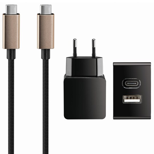 Sandstrøm USB-C väggladdare (svart, guld)