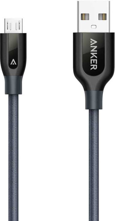 Anker PowerLine Plus USB-A till microUSB 0.9m laddningskabel (grå)