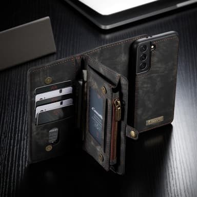 CASEME Samsung Galaxy S21+ (Plus) Retro läder plånboksfodral - Grå/Svart