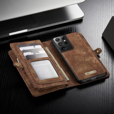 CASEME Samsung Galaxy S21 Ultra Retro läder plånboksfodral Brun
