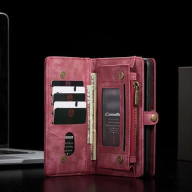 CASEME Samsung Galaxy S21 Retro läder plånboksfodral - Röd