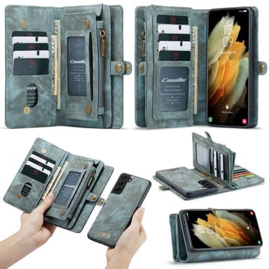 CASEME Samsung Galaxy S21+ (Plus) Retro läder plånboksfodral Blå
