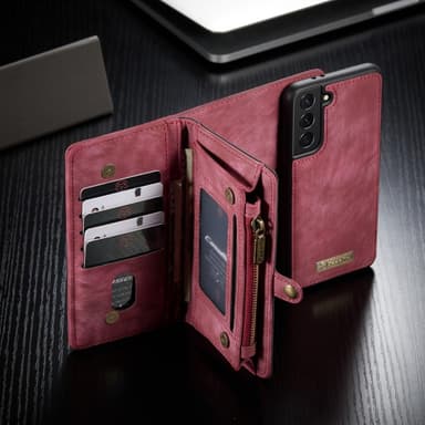 CASEME Samsung Galaxy S21 Retro läder plånboksfodral - Röd