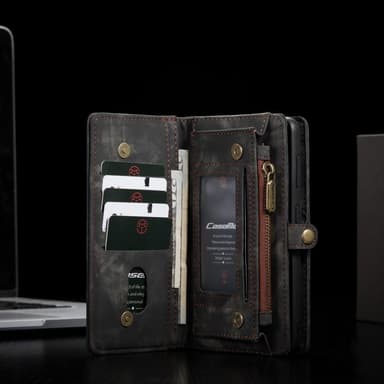 CASEME Samsung Galaxy S21+ (Plus) Retro läder plånboksfodral - Grå/Svart