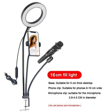 Multifunktion LED Ring lampa och stativ  för mobiltelefon och mikrofon tre justerbara ljusläge