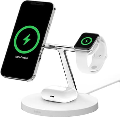 Belkin Boost Charge Pro 3-i-1 trådlös laddare MagSafe 15W (vit)