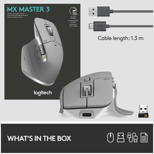 Logitech MX Master 3 trådlöst mus (grå)