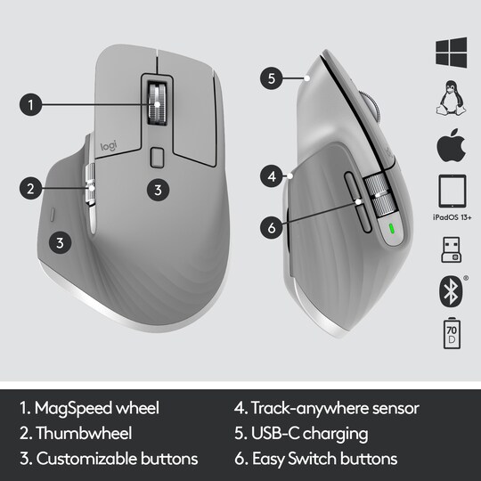 Logitech MX Master 3 trådlöst mus (grå)