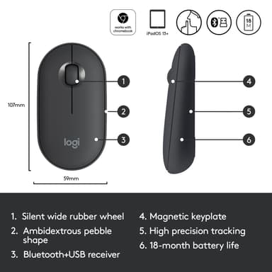 Logitech Pebble M350 trådlös mus (grafit)