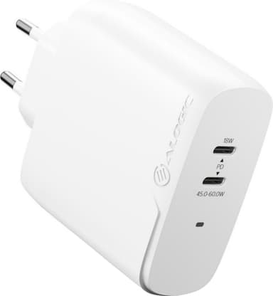 ALOGIC Rapid Power 2-ports 45+18W väggladdare + 2m USB-C kabel (vit)