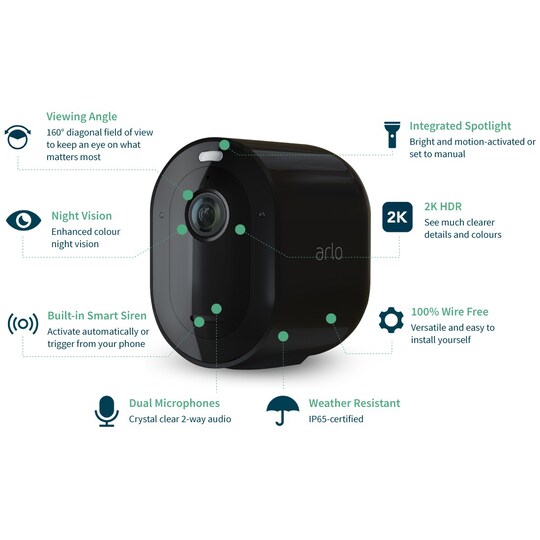 Arlo Pro 3 trådlös övervakningskamera 2K QHD (svart)