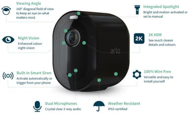 Arlo Pro 3 trådlös övervakningskamera 2K QHD (svart)