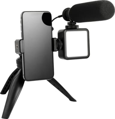 Wistream tripodstativ för mobiltelefon med mikrofon och LED-belysning