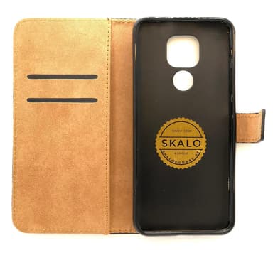 SKALO Moto G9 Play Plånboksfodral Äkta Skinn - Ljusrosa