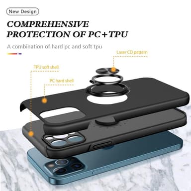 iPhone 12 Pro Max Hybrid skal med Finger Ring - Svart