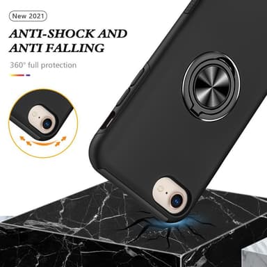 iPhone SE/8/7/6/6S Hybrid skal med Finger Ring - Svart