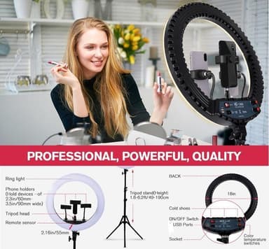 LED Ring Light/selfie lampa 45cm diameter med mobilhållare för 3 mobil med golvstativ, 10 steg dimbar tre vita ljuslägen ring lampa ring ljus