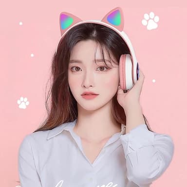 STN-28 Bluetooth Over Ear Music Headset Glowing Cat Ear - Rosa