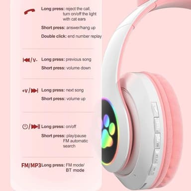 STN-28 Bluetooth Over Ear Music Headset Glowing Cat Ear - Rosa