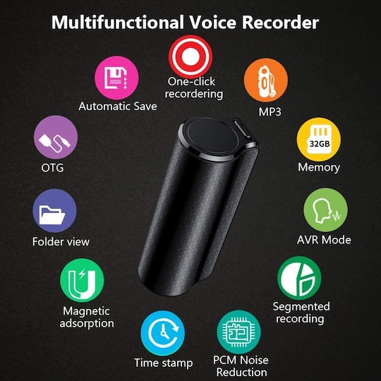 Digital röstinspelare diktafon 32 GB Svart