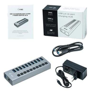 i-tec U3CHARGEHUB10, inomhus, AC, Grå