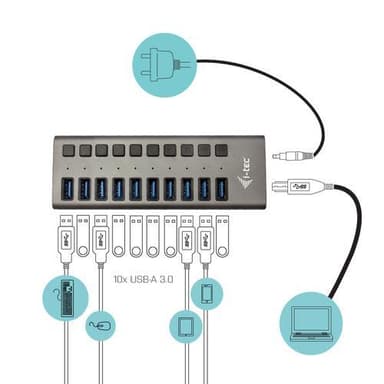 i-tec U3CHARGEHUB10, inomhus, AC, Grå
