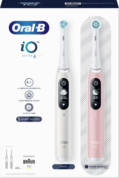 Oral-B iO6 Sensitive eltandborste 2-pack 378198 (vit/rosa)