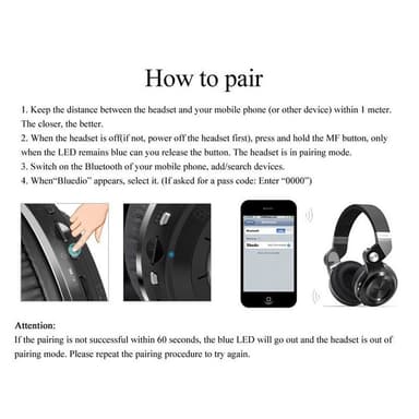 Bluedio T2+ Trådlös Bluetooth Stereo hörlurar / headset VIT
