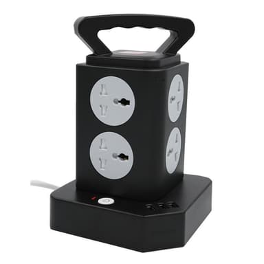 Kubformat grenuttag med 8 eluttag och 3 USB (2.4A) Svart