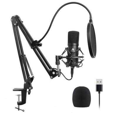 MAONO USB Podcasting Microphone Kit, 16mm mikrofon, arm med fäste, filter,  svart - Elgiganten